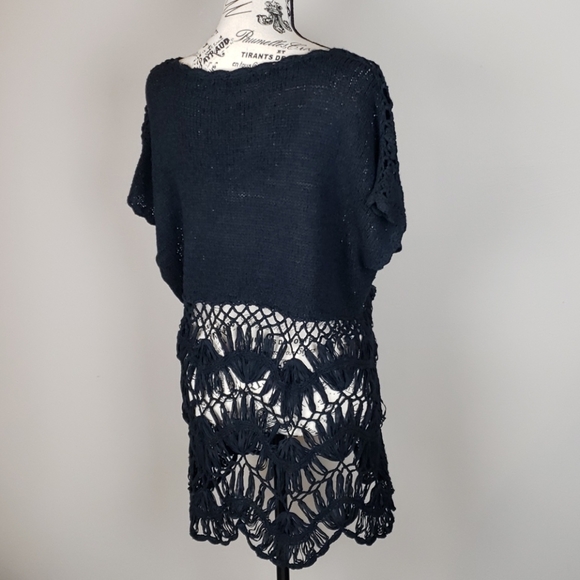 {Fever} Hand Crochet Black Swim Suit cover up Tunic - Picture 3 of 8